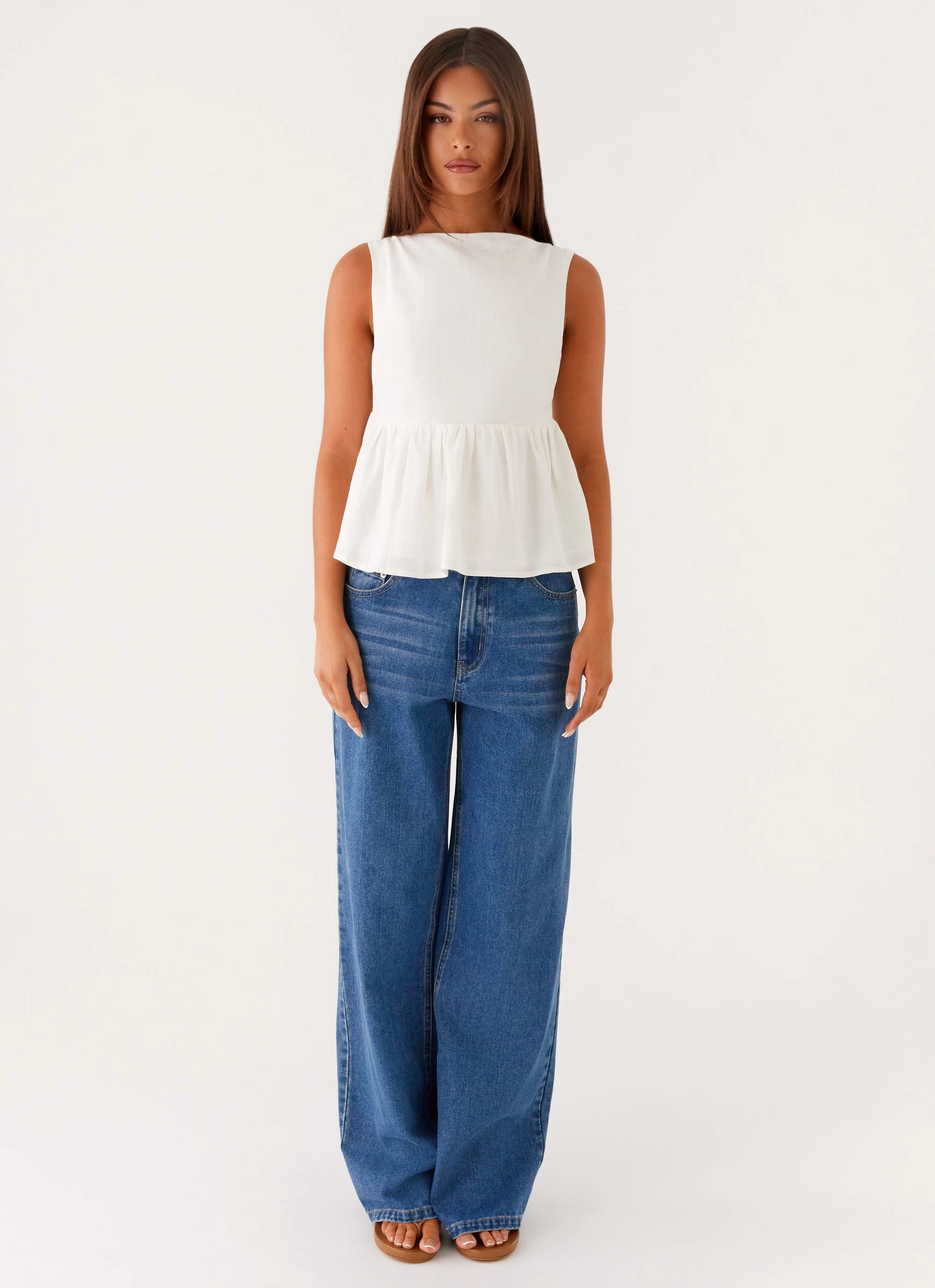Durable Fiber Blend Sallie Linen Top - White