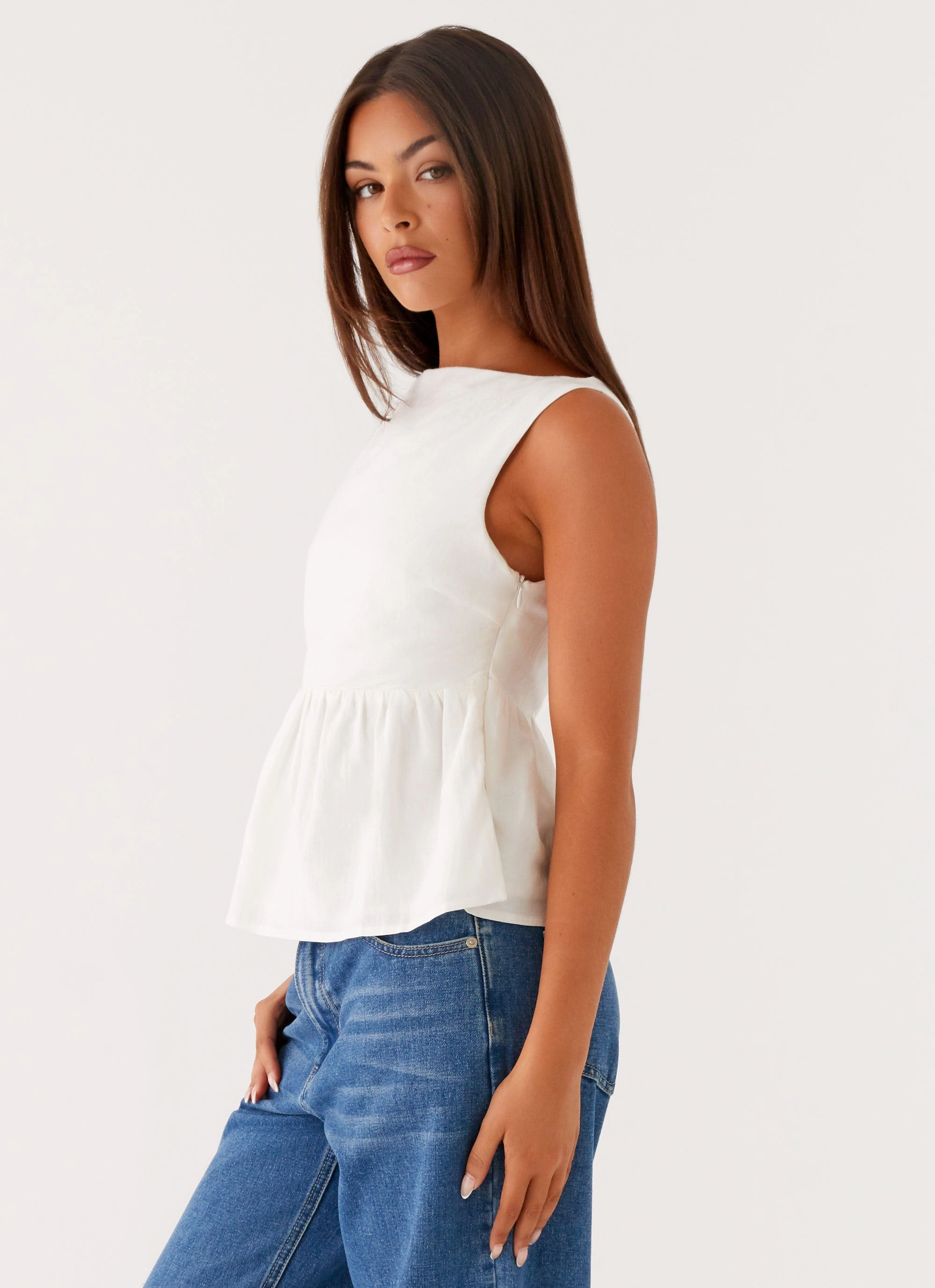 Sallie Linen Top - White HighStrength Threadwork BreathableMesh