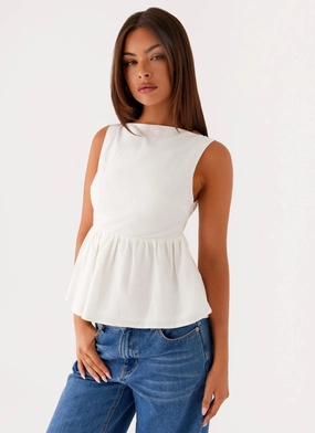 Sallie Linen Top - White MidweightKnit