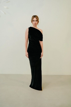 Salma Velvet Dress Leg-Lengthening soft elegance