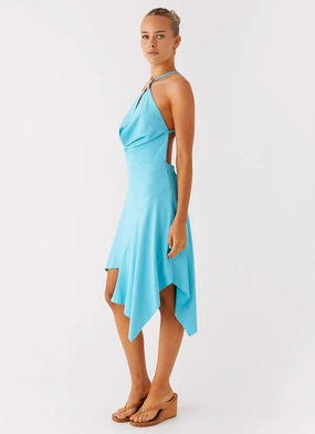 Gentle Texture Balanced Texture Salt Kiss Midi Dress - Turquoise