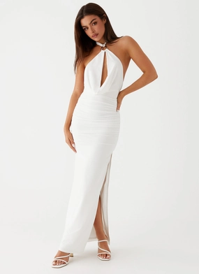Soft cotton blend dress DurableStitching Samara Halterneck Maxi Dress - White