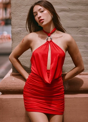 Classic Vibe Samara Halterneck Mini Dress - Red