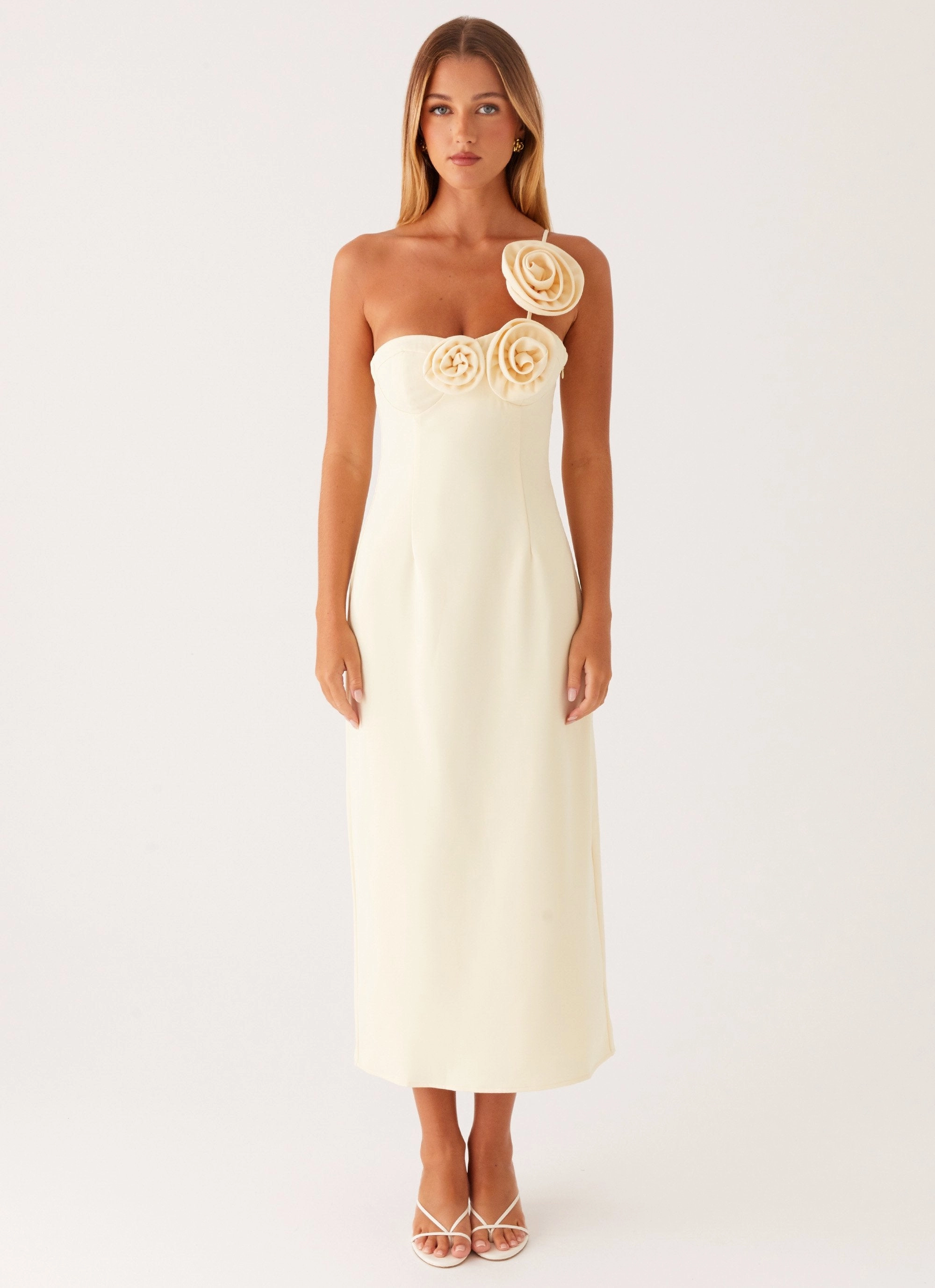 Grass Soft Influencer-Style Sweetpea Midi Dress - Yellow