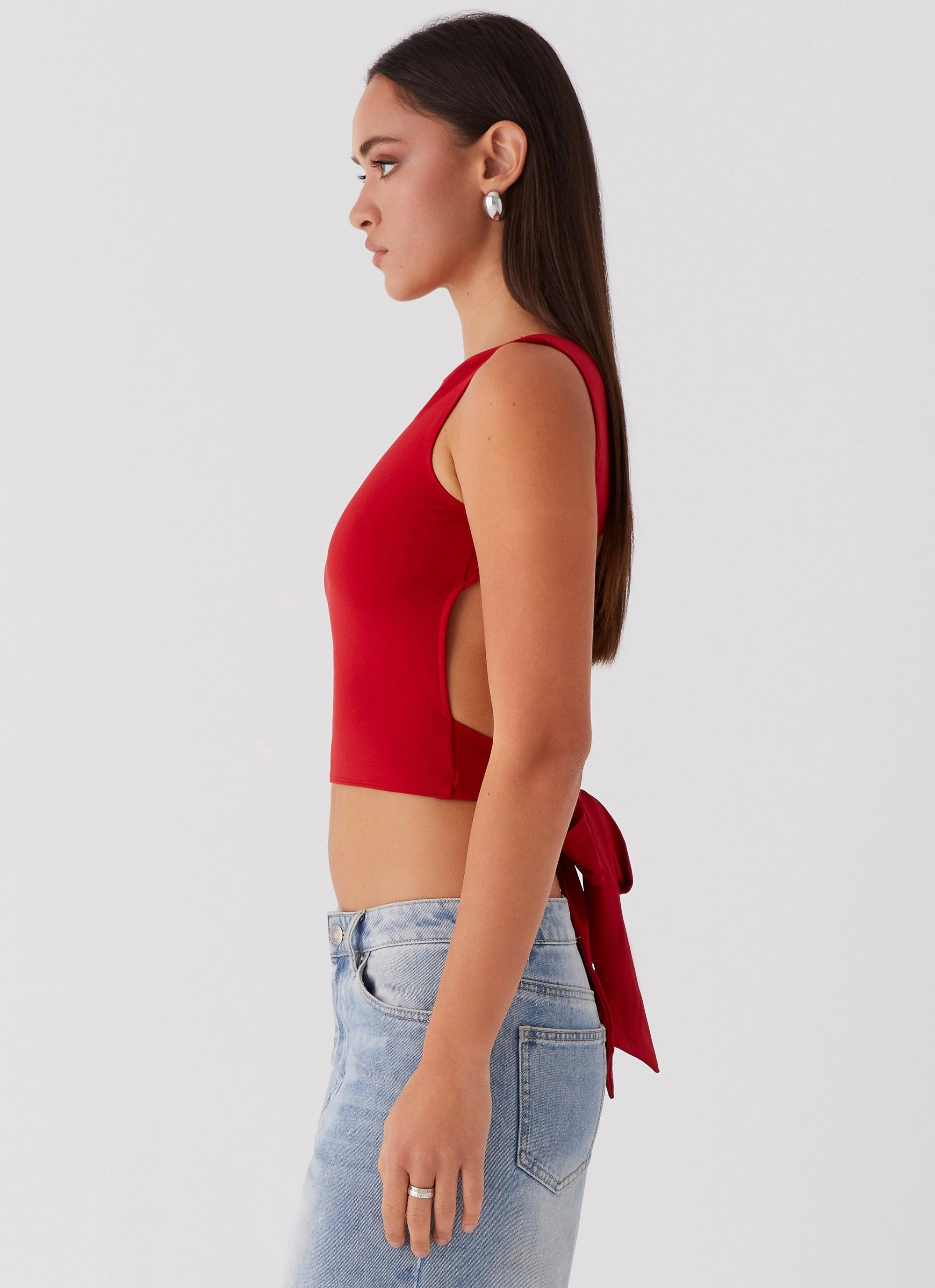 Durable Fiber Blend AthleisureInspired Saskie Tie Top - Ruby Red