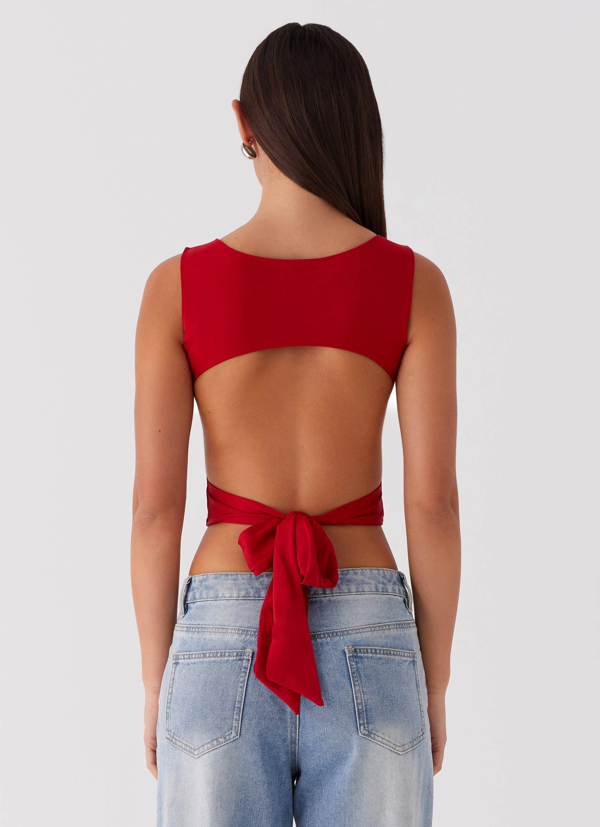 Saskie Tie Top - Ruby Red Casual Pullover