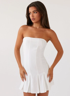 Saving Hearts Linen Mini Dress - White Silky Movement Side Slit