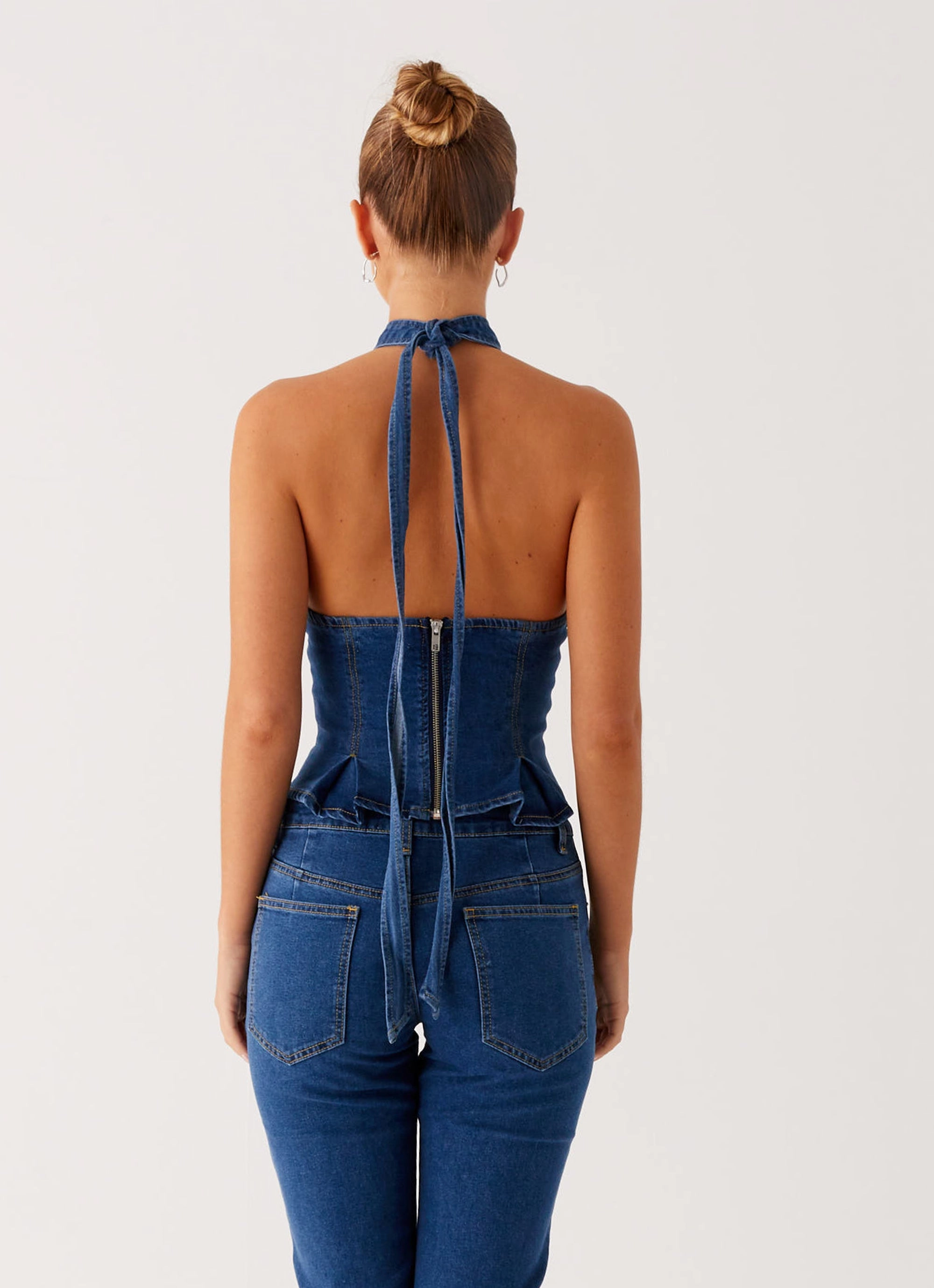 Saylor Halter Denim Top - Indigo SnagFreeKnit