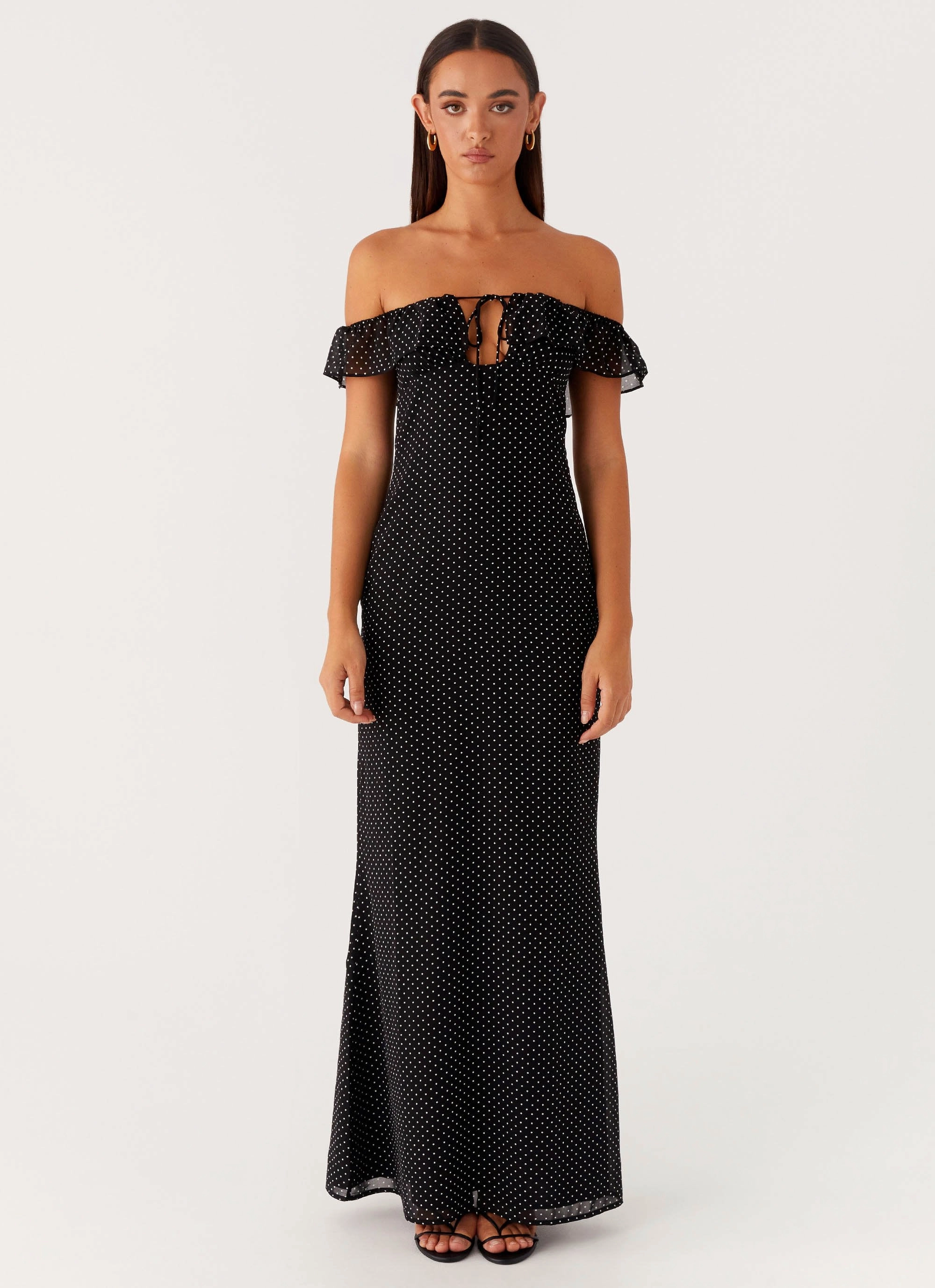 Comfortable Waist Scarlet Cherry Maxi Dress - Black Polka Dot