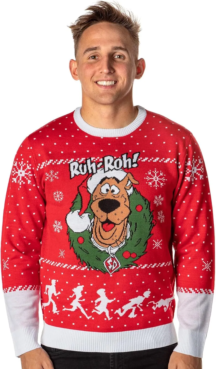 Scooby Doo Men's Ruh-Roh! Santa Scooby Christmas Ugly Sweater Knit Pullover