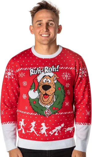 Scooby Doo Men's Ruh-Roh! Santa Scooby Christmas Ugly Sweater Knit Pullover