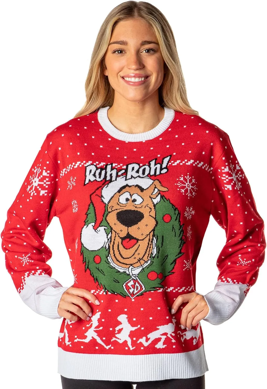 Scooby Doo Men's Ruh-Roh! Santa Scooby Christmas Ugly Sweater Knit Pullover