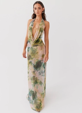 Rose Soft Trendy Vibe Elysia Mesh Maxi Dress - Rainforest