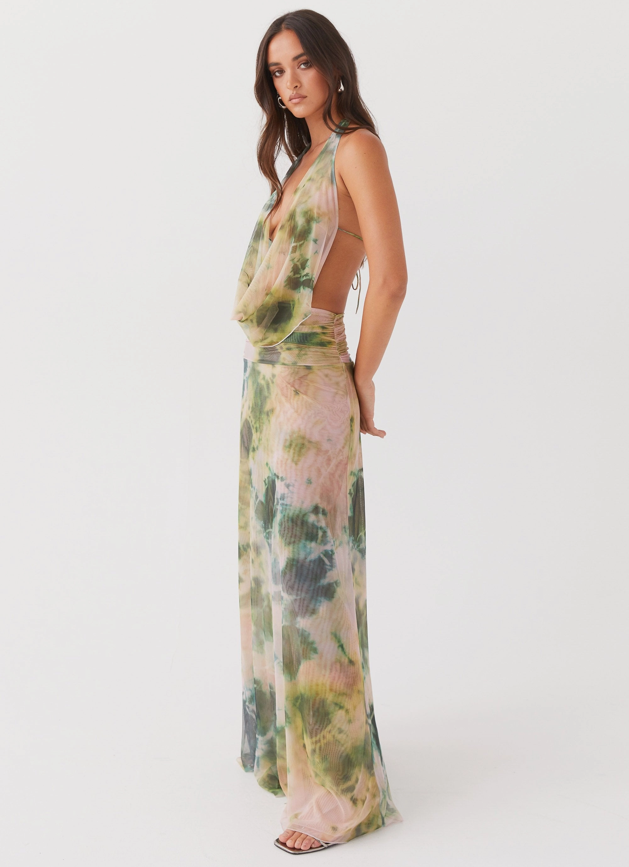 Urban Aesthetic Relaxed Waist Fit Elysia Mesh Maxi Dress - Rainforest