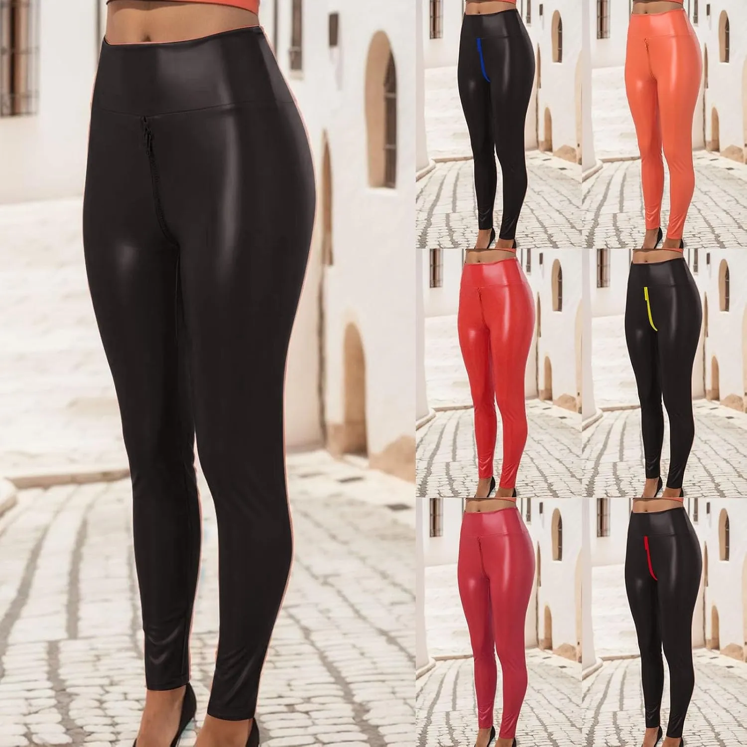 Scrunch Butt Lifting Leggings for Women Open Zipper Yoga Sports High Waist Slim Fit Pants Running Pants Gym Tights