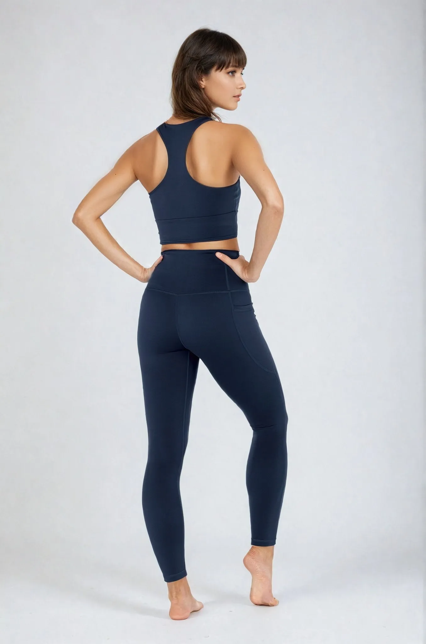 Sculpting High Waisted Full Length Pocket Legging Navy