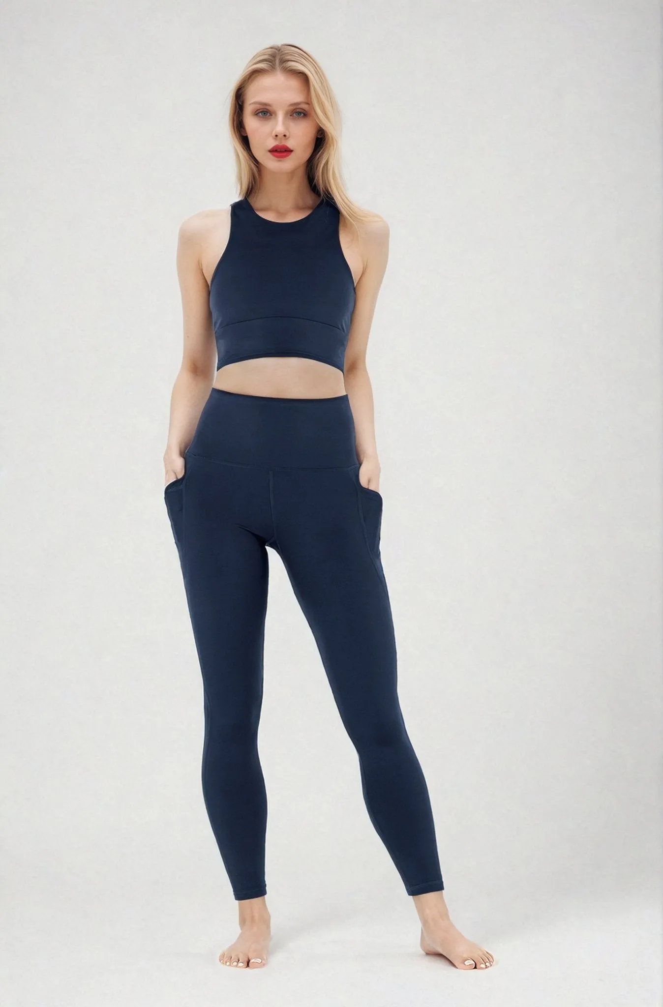 Sculpting High Waisted Full Length Pocket Legging Navy