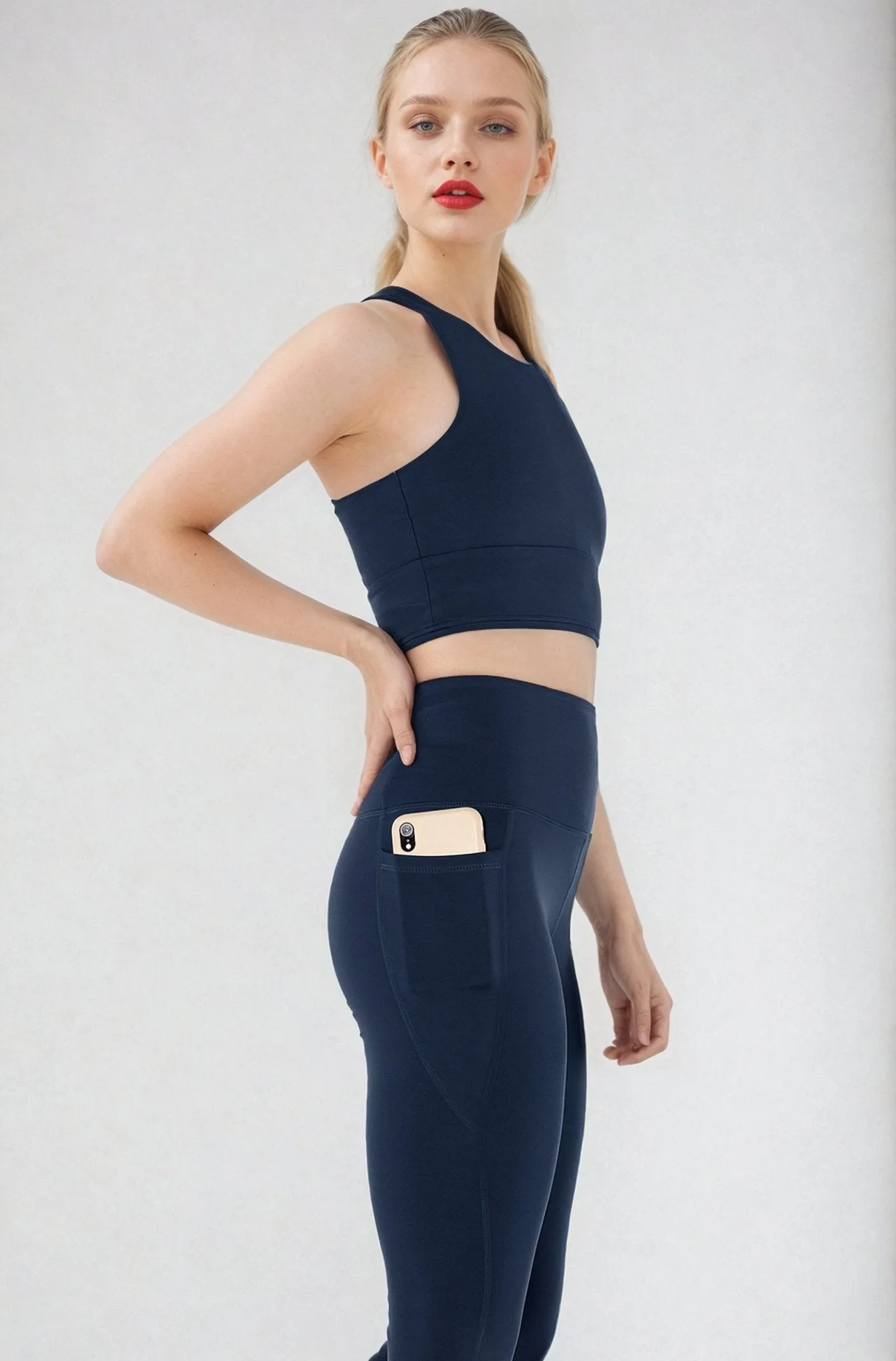 Sculpting High Waisted Full Length Pocket Legging Navy