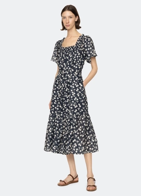 Weekend Chic Sea NY Cheri Print Short Sleeve Midi Dress
