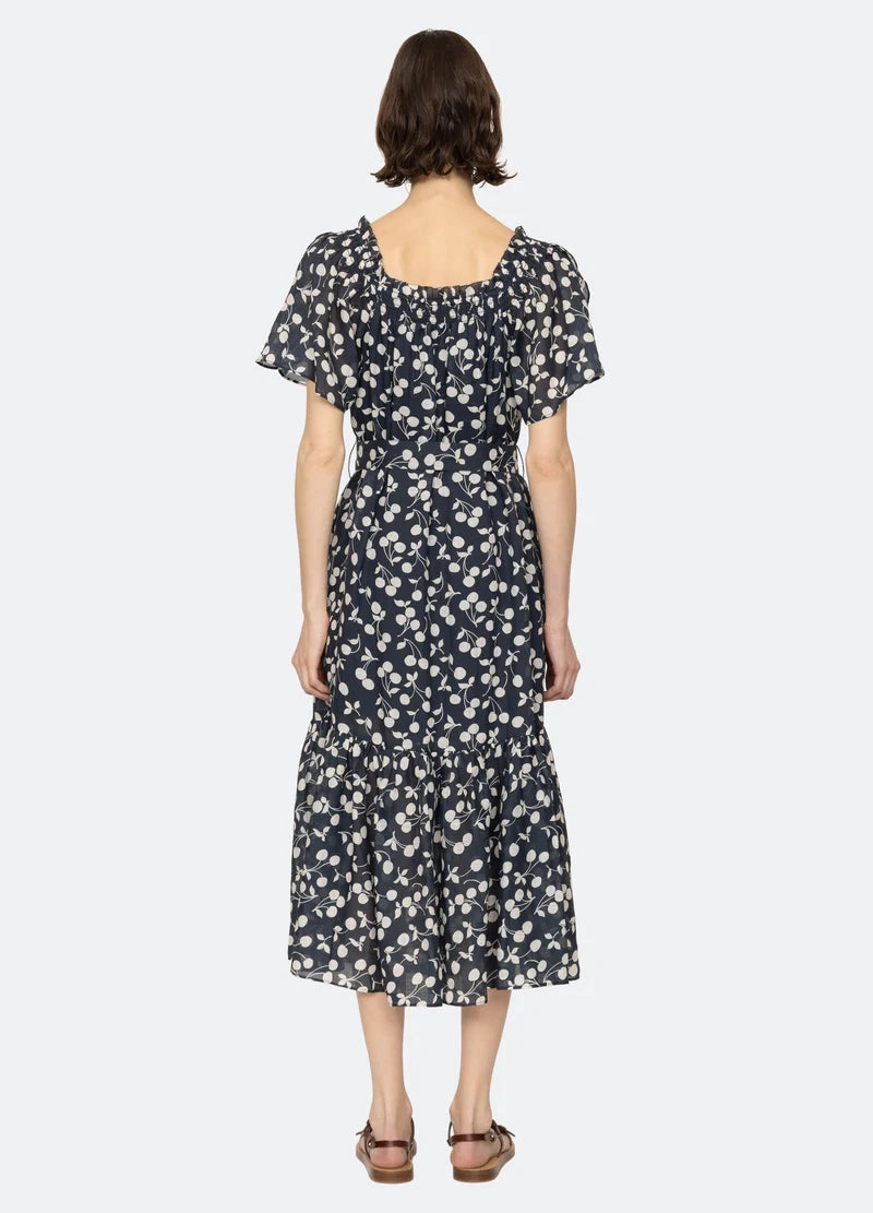 Sea NY Cheri Print Short Sleeve Midi Dress Elegant Line Vibrant pattern