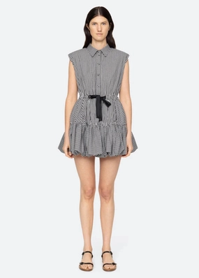 Embroidered-Sleeve Neutral Finish SEA NY Neci Gingham Bubble Dress