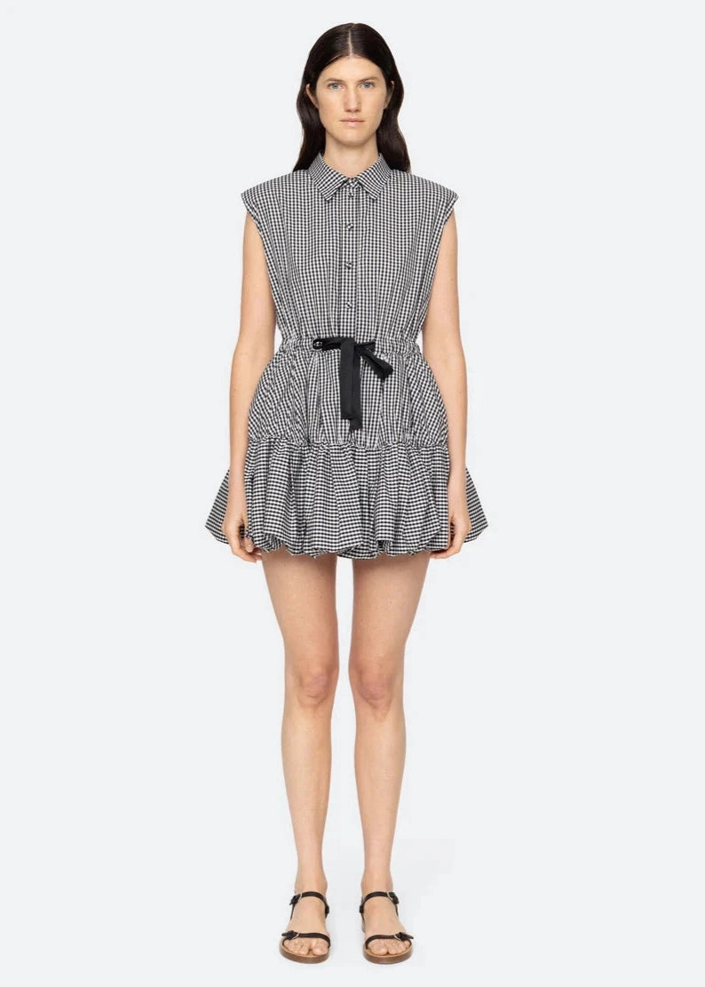 Embroidered-Sleeve Neutral Finish SEA NY Neci Gingham Bubble Dress