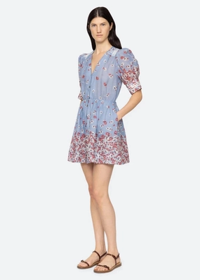 City Layers Long Lines SEA NY Whitney Print Puff Sleeve Dress
