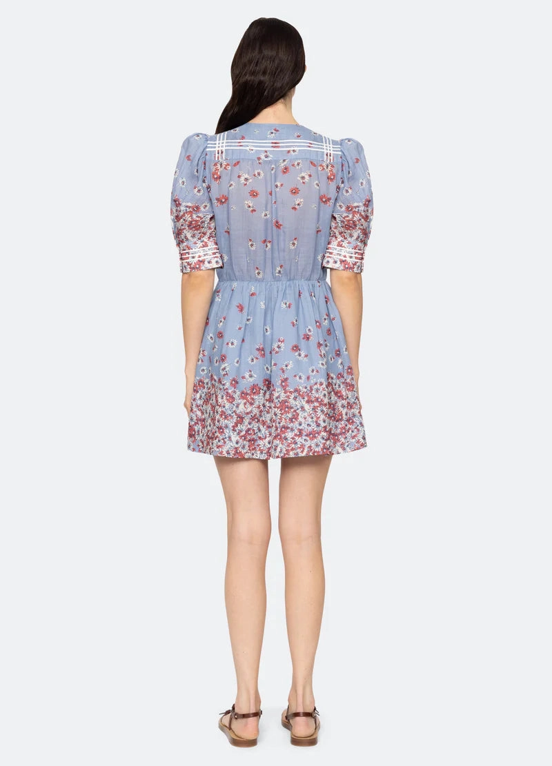 packable Fitted waist SEA NY Whitney Print Puff Sleeve Dress