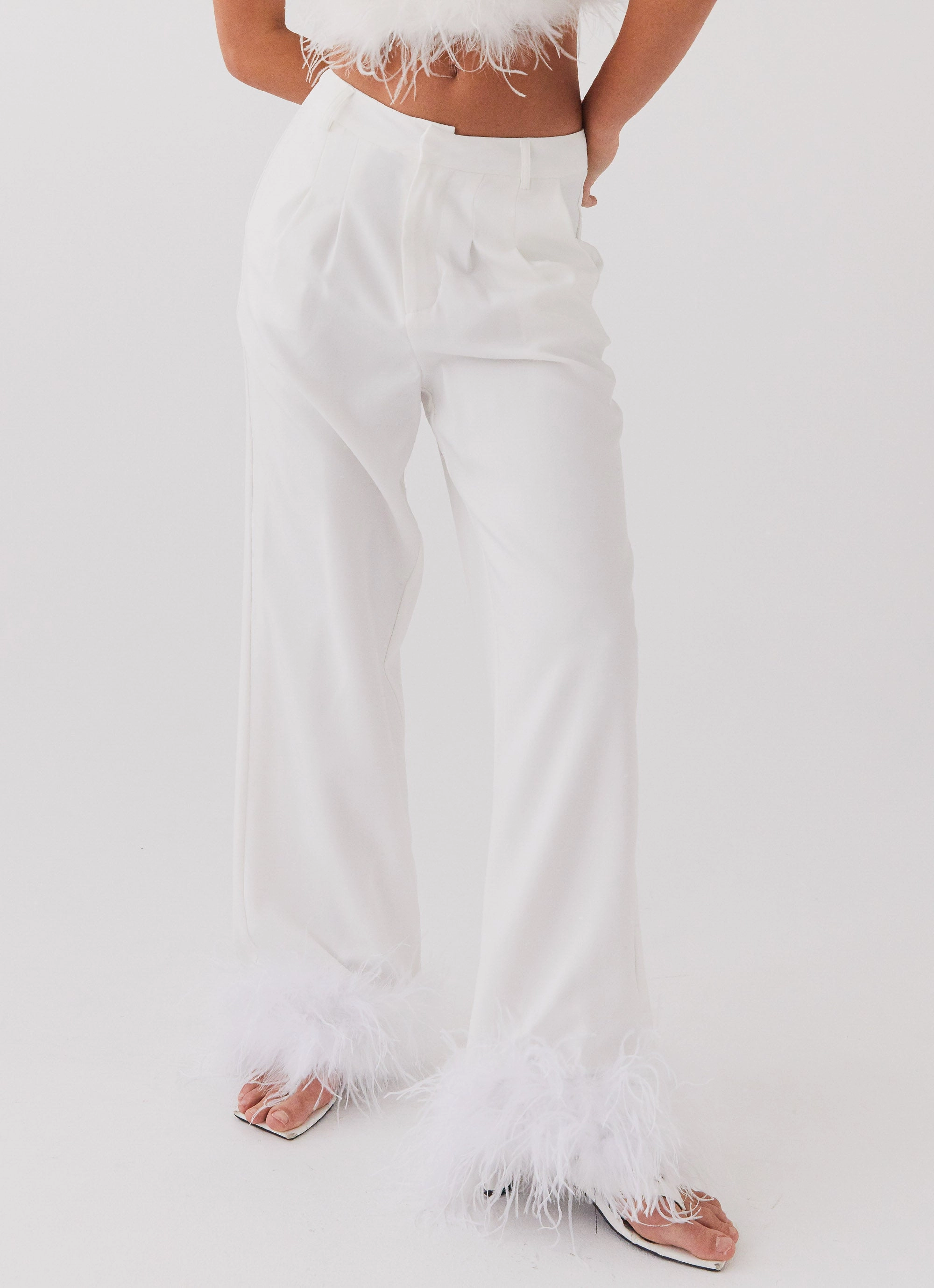 Modern Relaxed Cozy and Soft Shake It Off Feather Pants - Snow