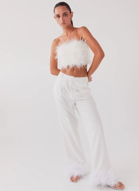 Shake It Off Feather Pants - Snow Flared bottom Temperature Regulating