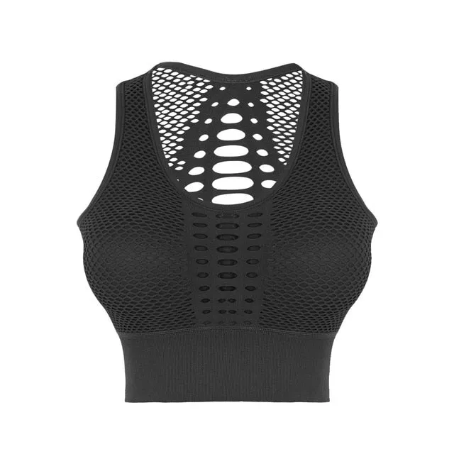 Seamless Breathable Women's Hollow Out Mesh Racerback Bra For Sports