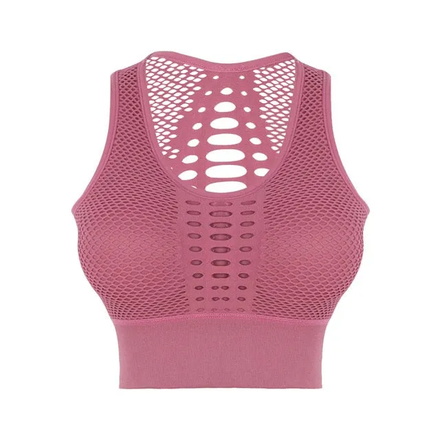 Seamless Breathable Women's Hollow Out Mesh Racerback Bra For Sports