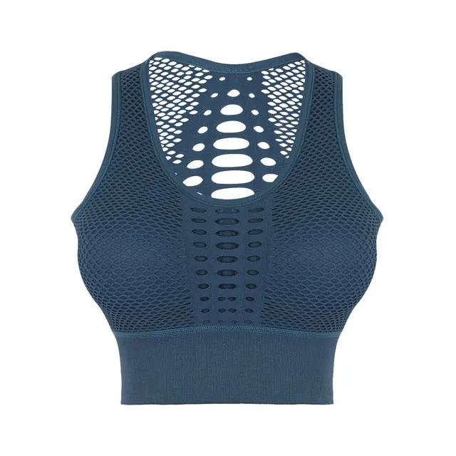 Seamless Breathable Women's Hollow Out Mesh Racerback Bra For Sports