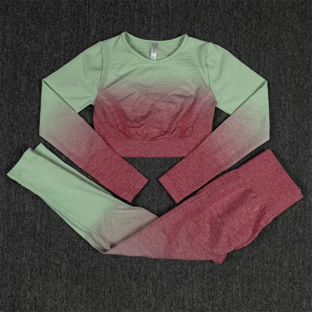 Seamless Watermelon Ombre Padded Sports Bra and Leggings Gym Set