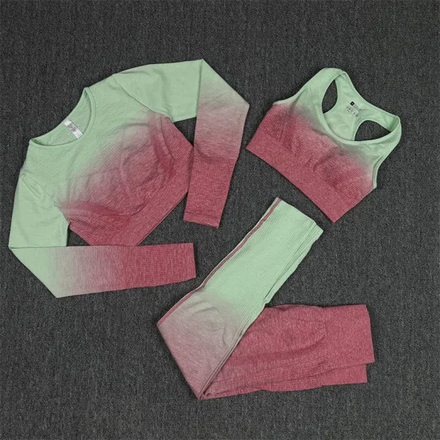Seamless Watermelon Ombre Padded Sports Bra and Leggings Gym Set