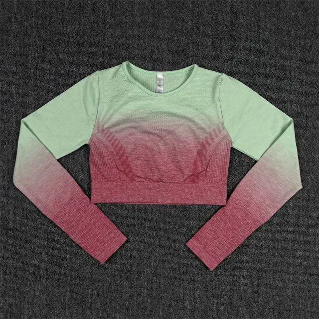 Seamless Watermelon Ombre Padded Sports Bra and Leggings Gym Set