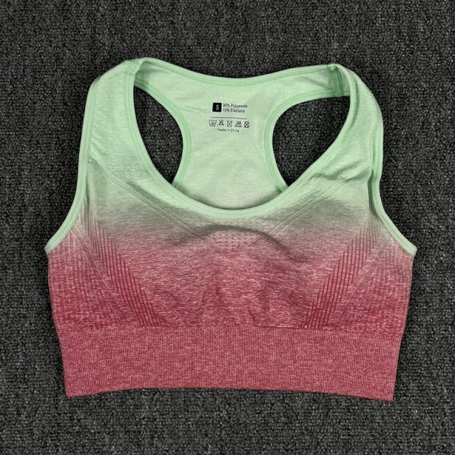 Seamless Watermelon Ombre Padded Sports Bra and Leggings Gym Set
