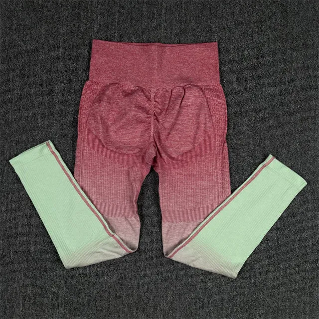 Seamless Watermelon Ombre Padded Sports Bra and Leggings Gym Set