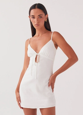 Flora Linen Mini Dress - White FlatlockSeam