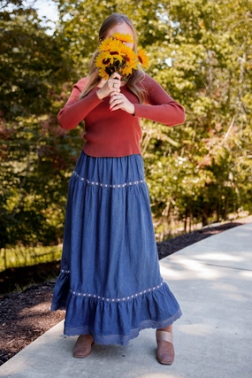Effortless Look Just A Dream Denim Maxi Skirt