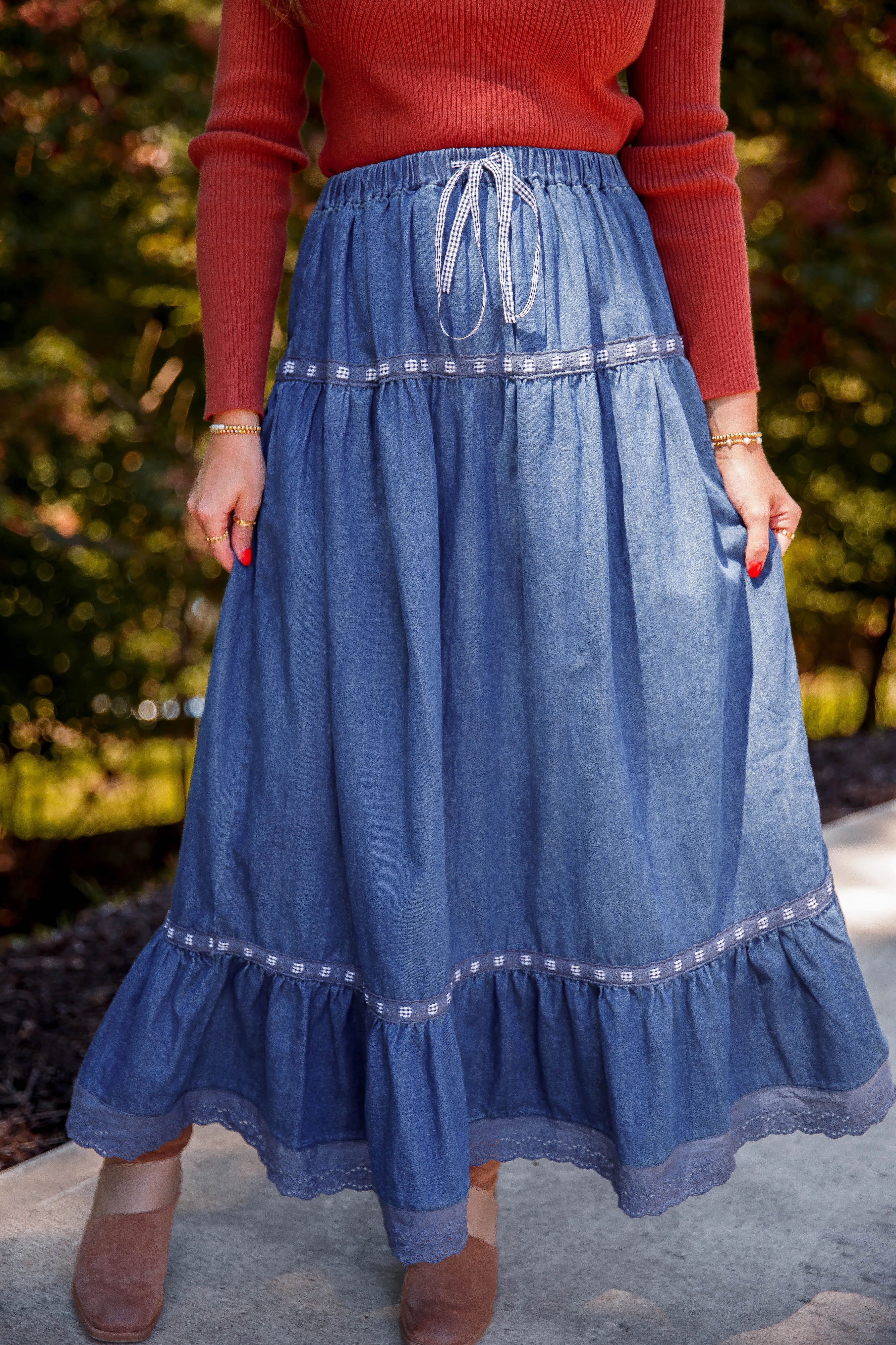 Just A Dream Denim Maxi Skirt Slim Look
