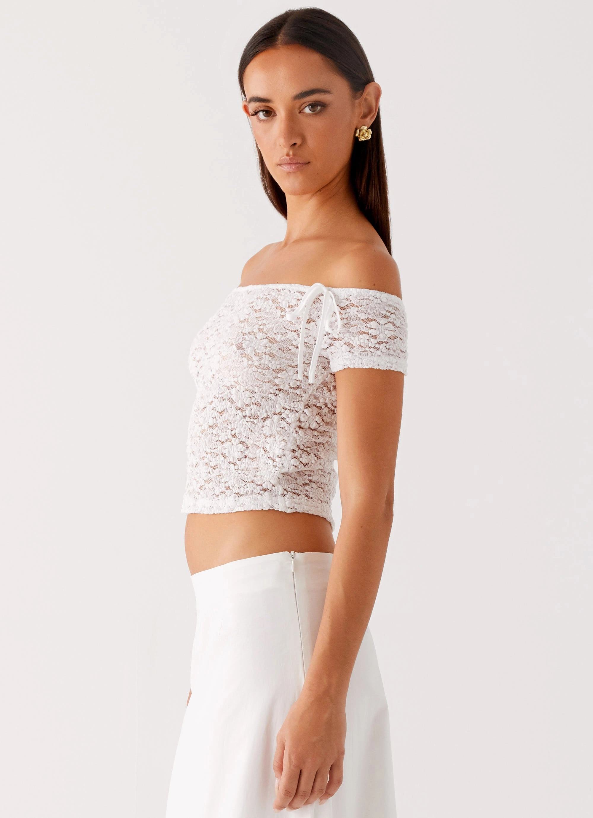 Billie Lace Top - Ivory Multi Way Adjustable Fit Silicone Print Detail