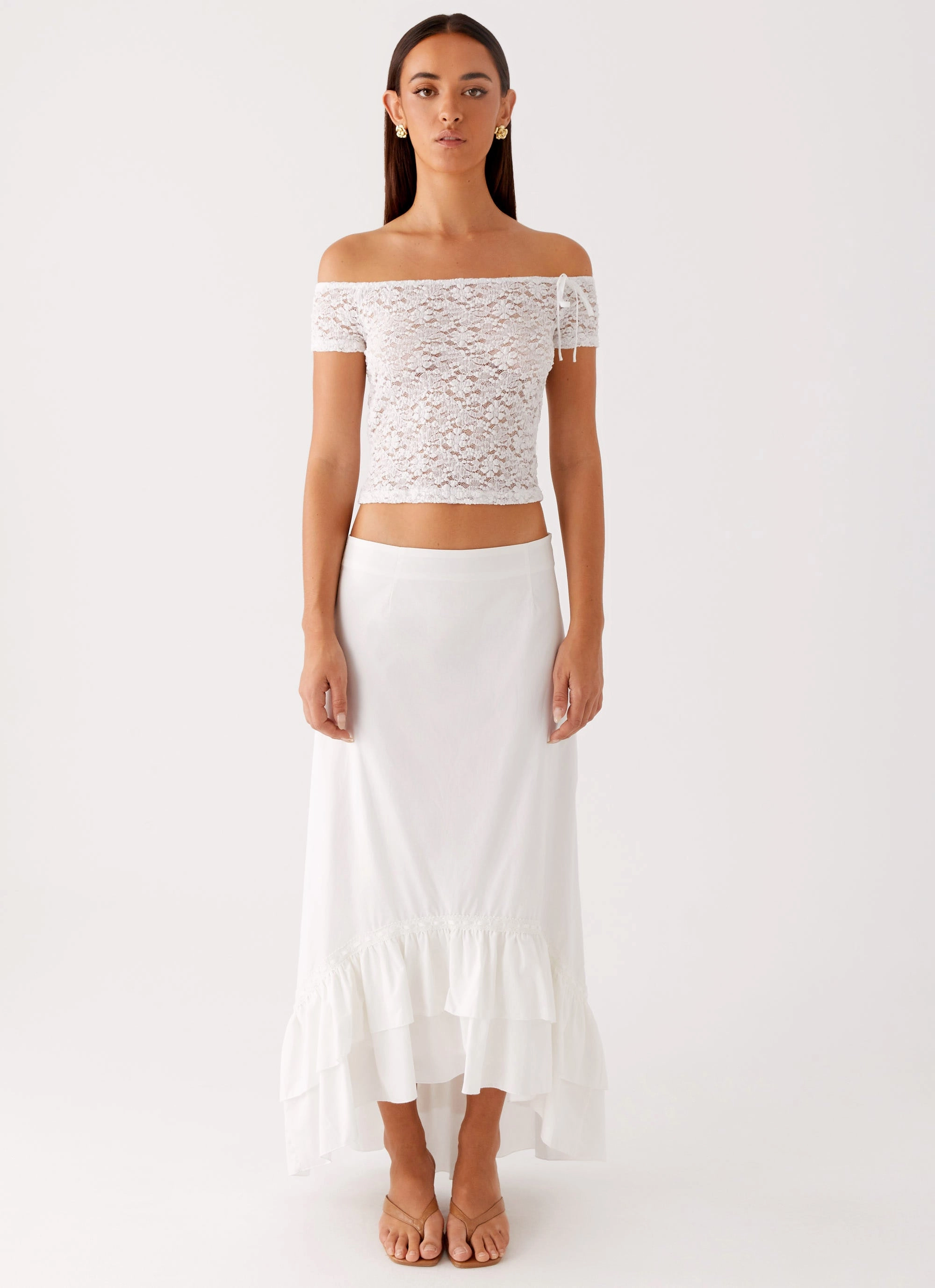 Billie Lace Top - Ivory TemperatureRegulating Yarn Dye Stripe