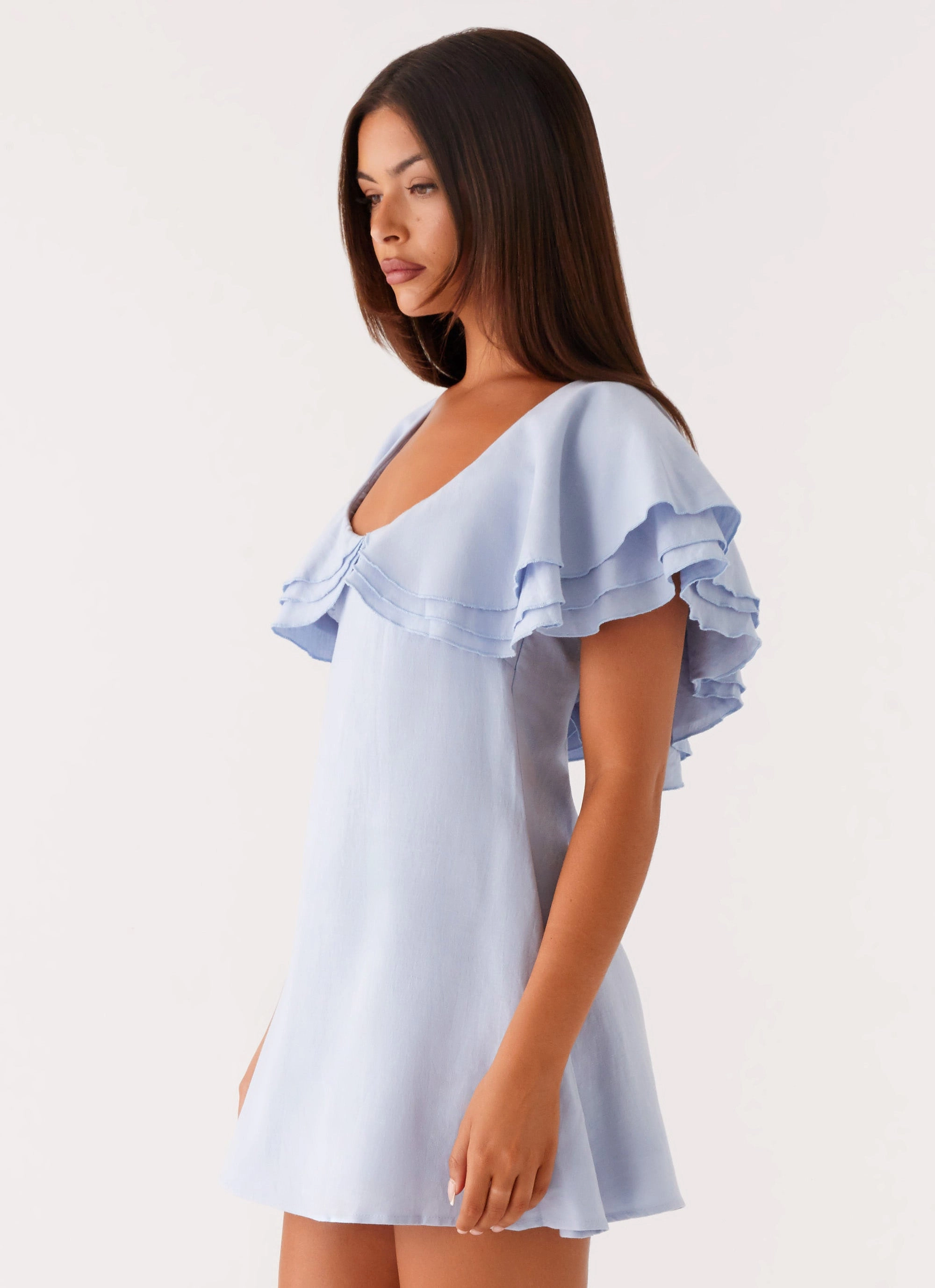 Taye Linen Mini Dress - Blue Art-Gallery