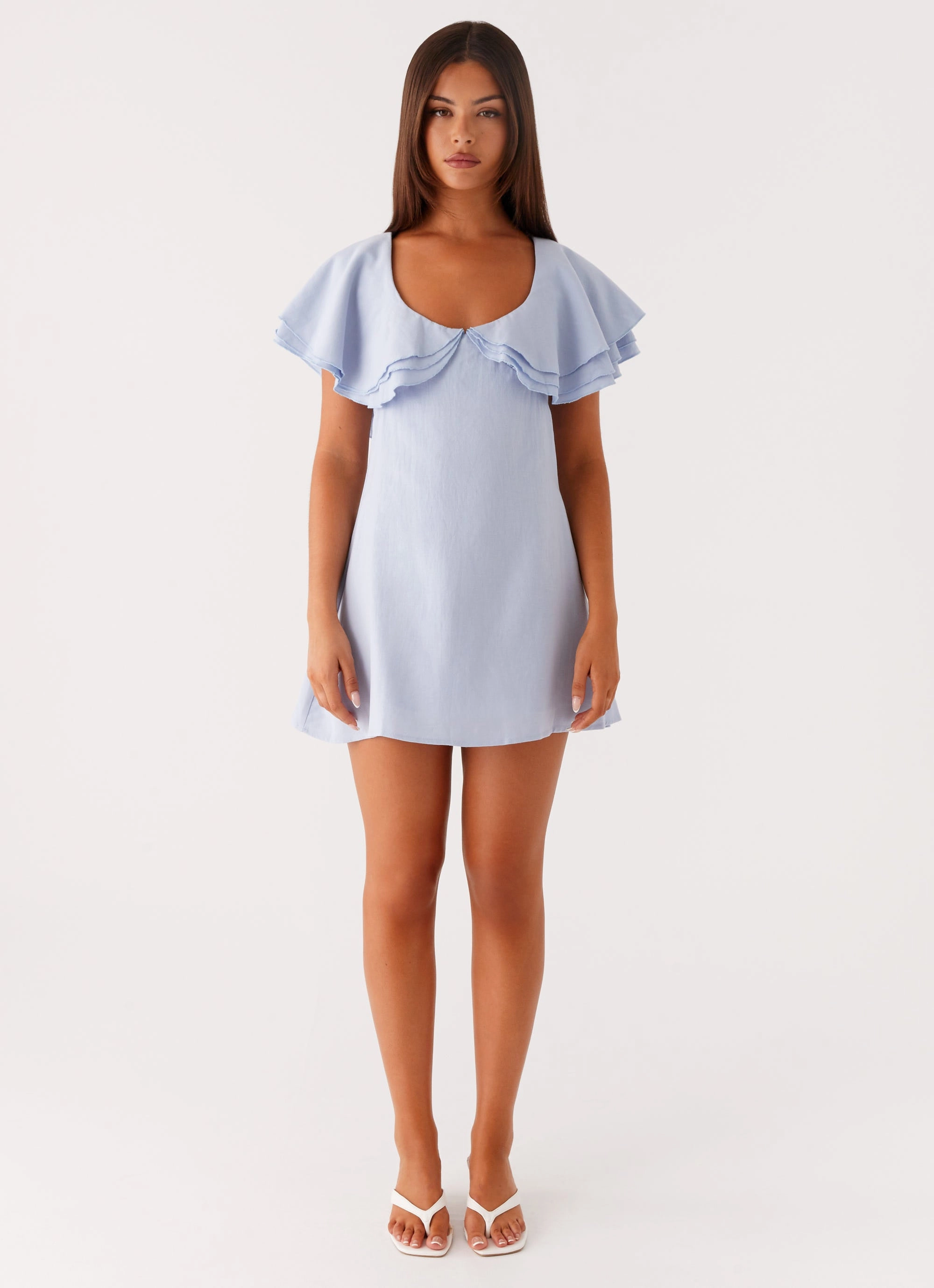 Taye Linen Mini Dress - Blue Minimal Aesthetic Back-Zip