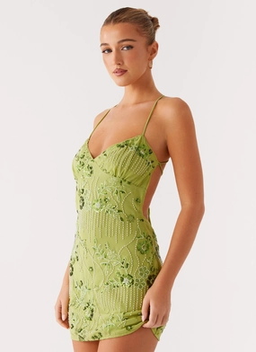 Smooth Line Vietta Sequin Cami Mini Dress - Lime