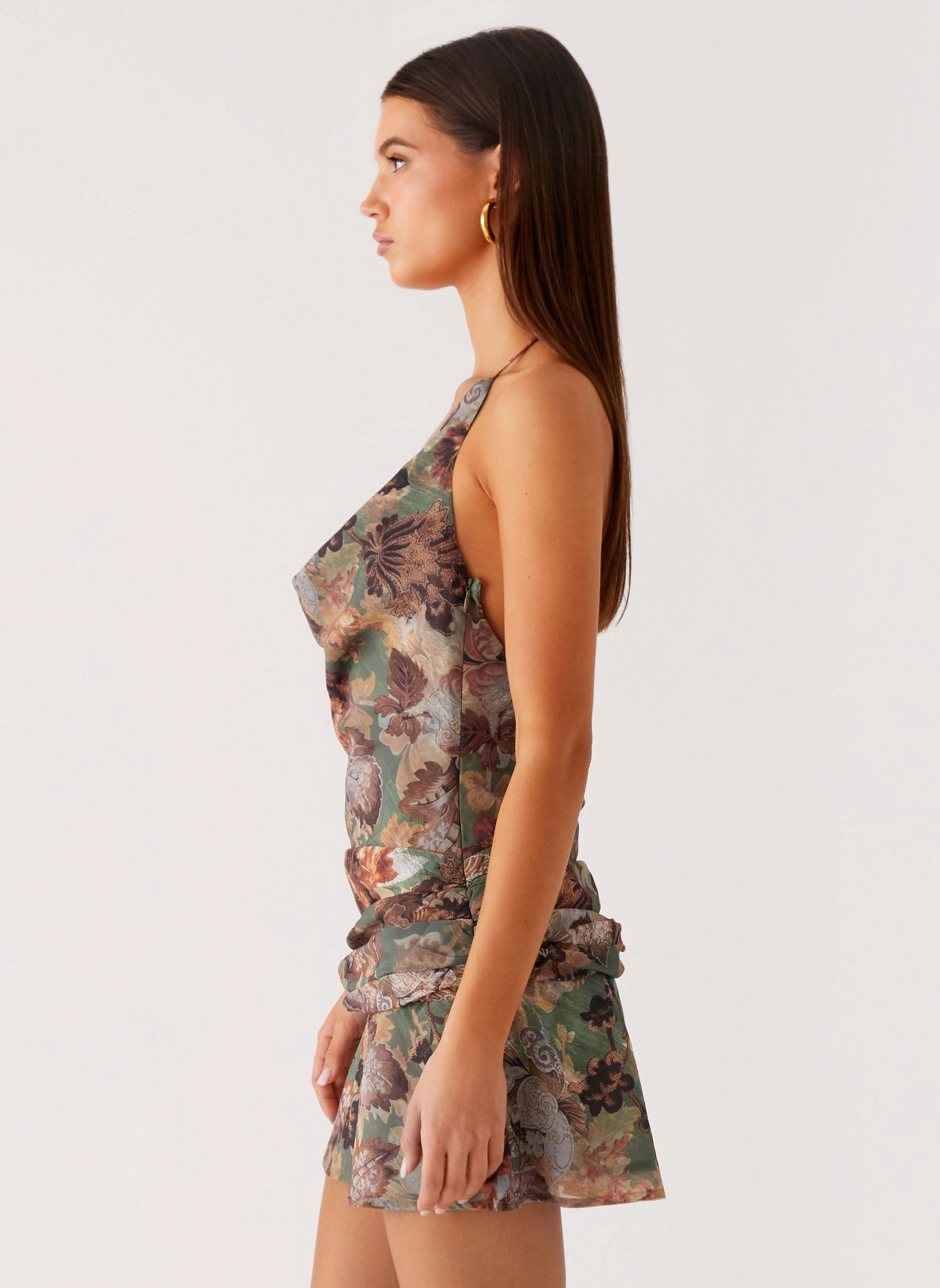 Smart Tones Smooth Shape Wineweather Cowl Mini Dress - Vintage Blossom