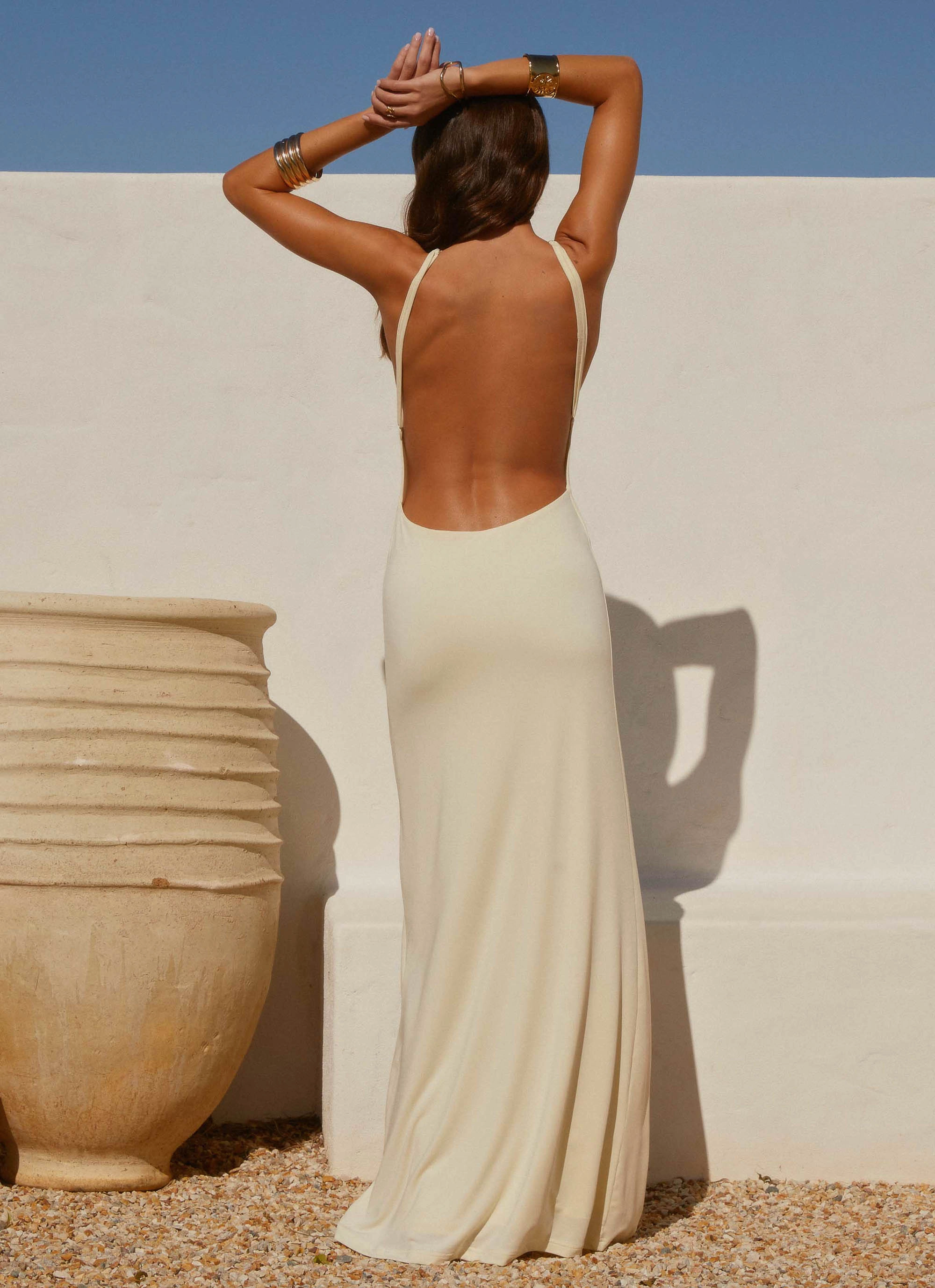 Mistlight Cowl Maxi Dress - Yellow Fashion Look Raw-Hem