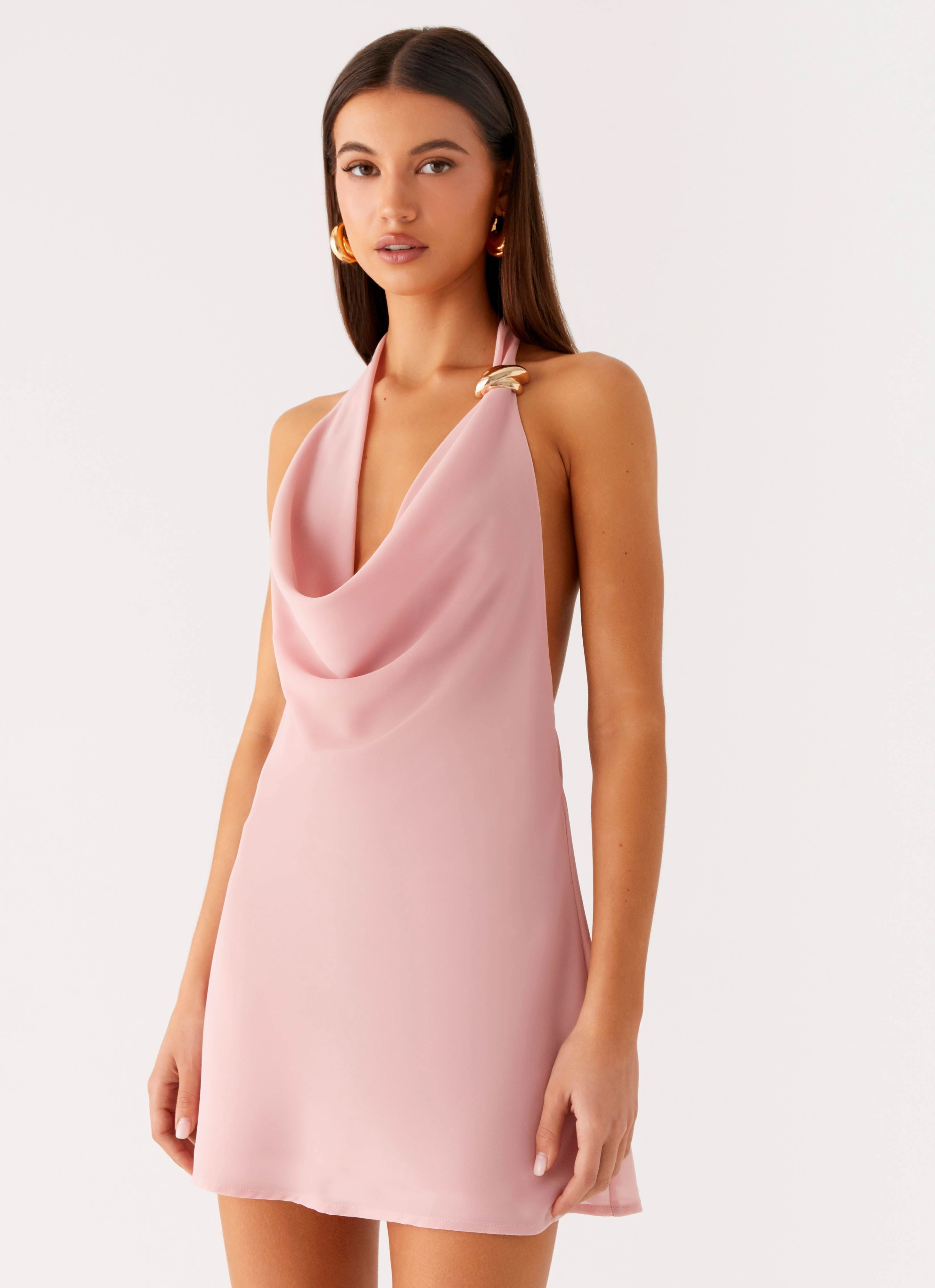 Organic-Fabric Coral Meadow Cowl Mini Dress - Pink