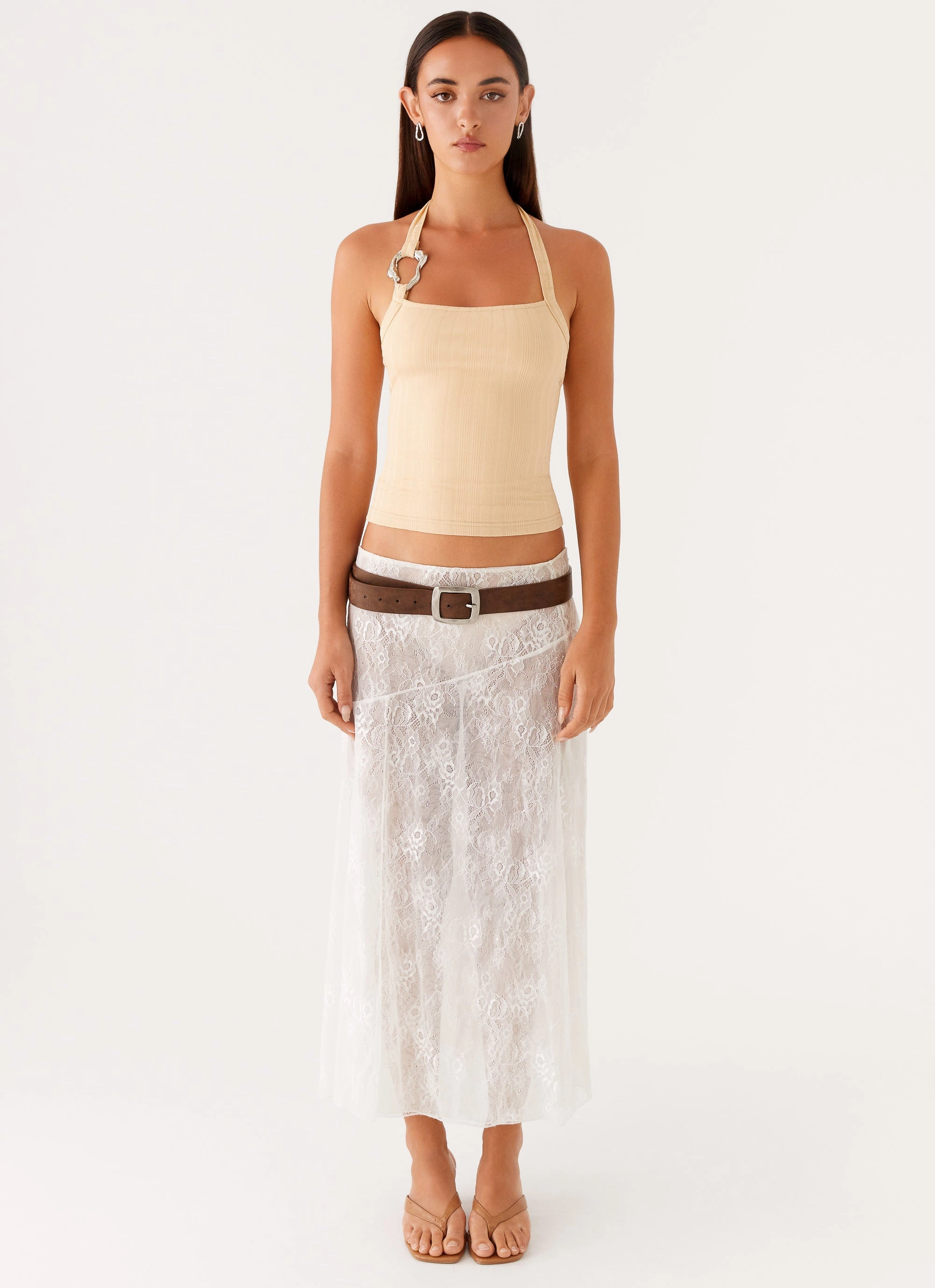 NonPill Surface Treatment Non Restrictive Fit Selene Halter Top - Tan